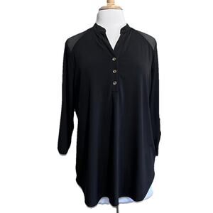 Adele & May Black Henley Neck 3/4 Sleeve Top Blouse Size XL 1X Goth Casual